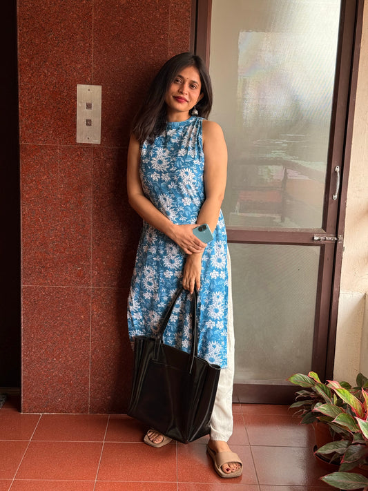 Piku-Hand Block Printed Halter Neck Kurti
