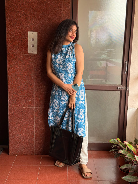 Piku-Hand Block Printed Halter Neck Kurti